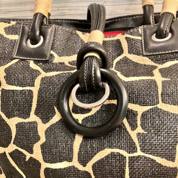 SONDRA ROBERTS SQUARED - Giraffe Print Tote Straw Handbag - Great Condition - Picture 3 of 16